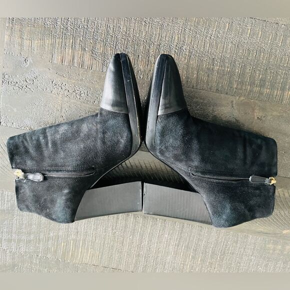 Tory Burch Rivington Leather Suede Toe Cap Black Block Heel Booties Size 8 - Picture 6 of 11